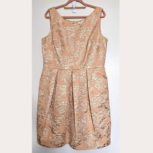 Eliza J Sleeveless  V-Back Jacquard Tulip Bubble Dress, 14, Gold Peach Lurex - Picture 1 of 12